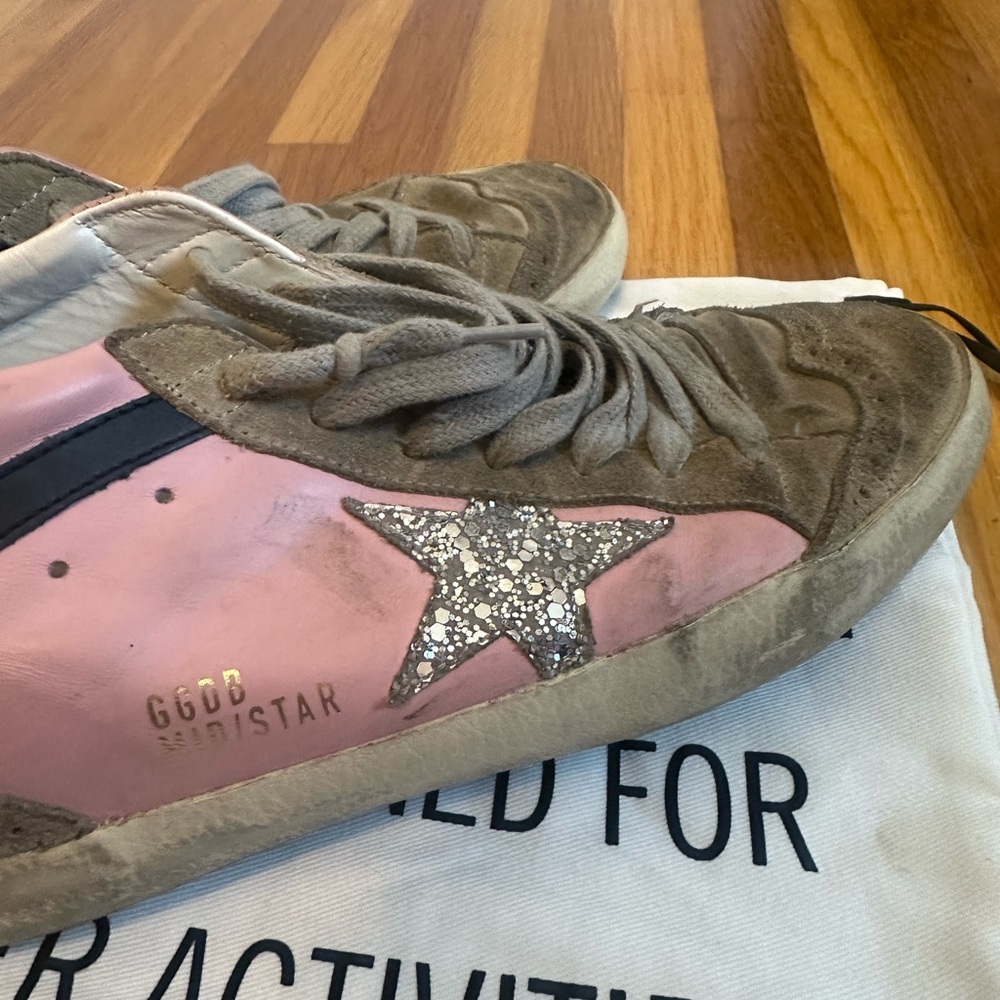 Golden Goose Pink Silver Glitter Mid Star Leather & Suede Sneakers - Picture 4 of 10